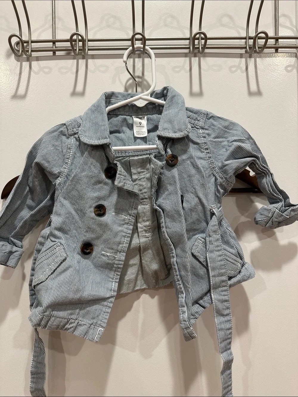 Carter's Light Blue and White Striped Kids Pea Coat